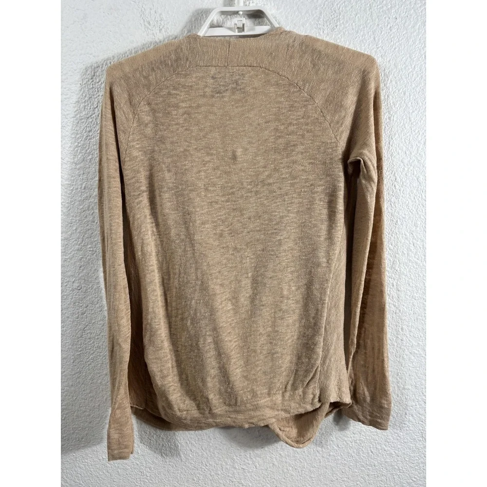 Brochu Walker Sweater Womens Small‎ Beige Linen Cotton Wrap V Neck Twist Front